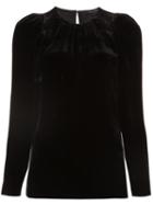 Gathered Neck Long Sleeve Blouse, Women's, Size: 40, Black, Silk/viscose, Derek Lam