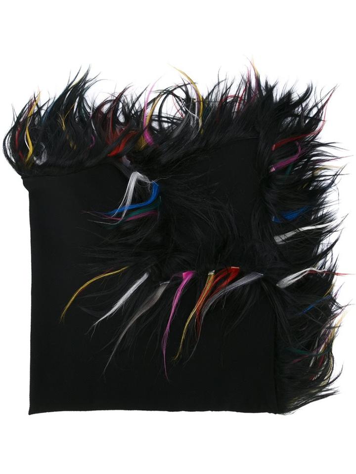 Giorgio Armani Fur Trimmed Wrap Scarf, Women's, Black, Goat Fur/wool