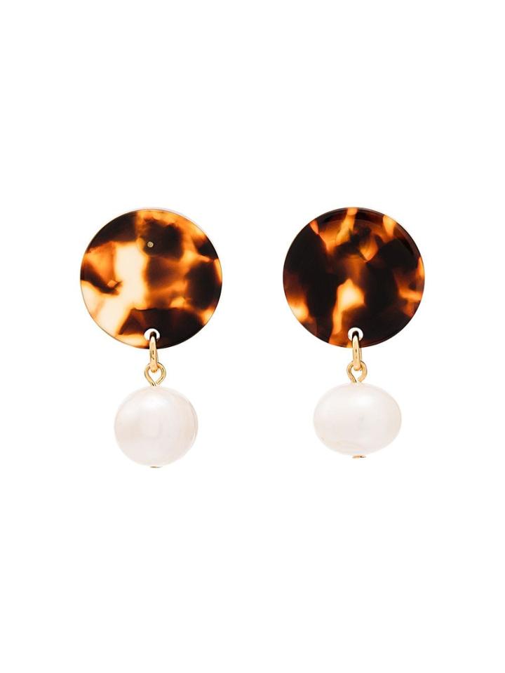 Aym Brown And White Andreia Disc Pearl Earrings - Havana Brown