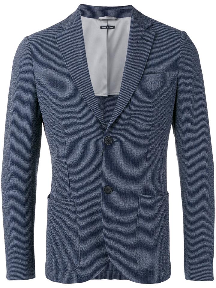Giorgio Armani Fantasia Striped Seersucker Blazer - Blue