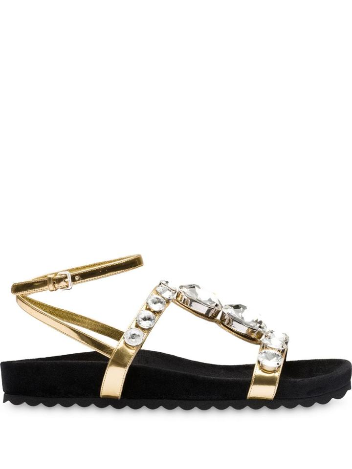 Miu Miu Embellished Metallic Sandals - Gold