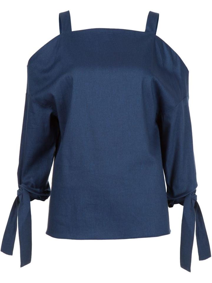 Tibi Cut Out Shoulder Blouse, Women's, Size: Xs, Blue, Cotton/spandex/elastane