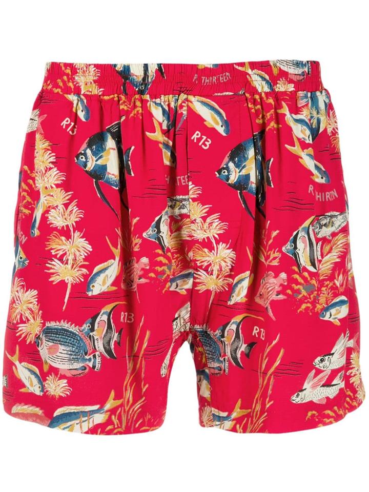 R13 Fish Print Shorts - Red
