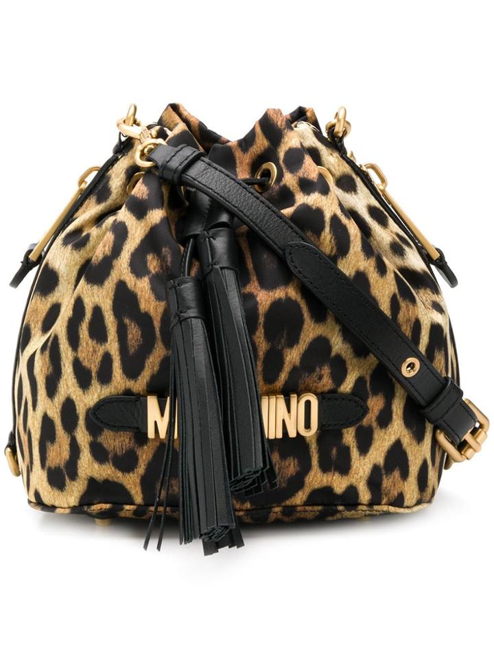 Moschino Leopard Print Bucket Bag - Black