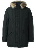 Stone Island Hooded Padded Coat, Men's, Size: Large, Black, Polyester/polyamide/cotton/coyote Fur