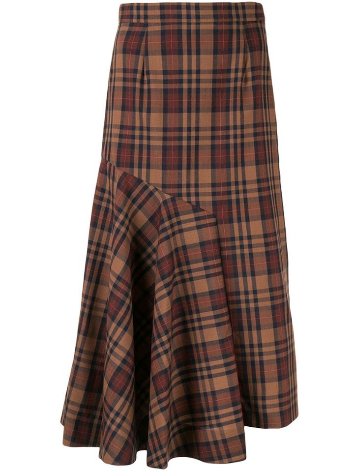 Le Ciel Bleu Asymmetric Check Print Skirt - Brown