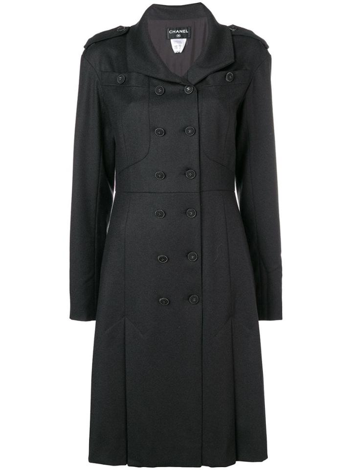 Chanel Pre-owned Box Pleats Flared Coat - Black