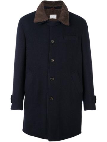 Brunello Cucinelli Cashmere Contrast Collar Coat, Men's, Size: Xxxl, Blue, Cashmere