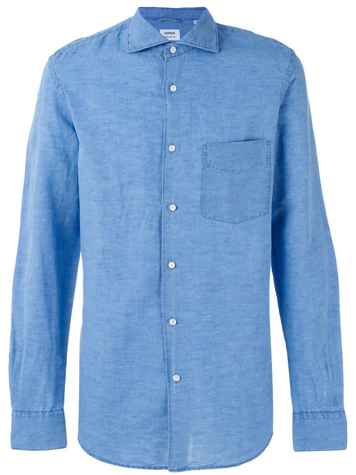 Aspesi - Plain Shirt - Men - Cotton/linen/flax - 42, Blue, Cotton/linen/flax