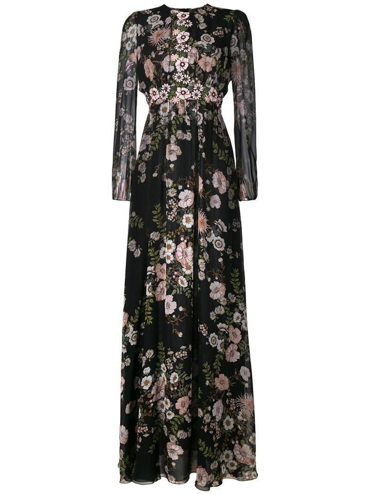 Giambattista Valli Floral-print Gown, Women's, Size: 46, Black, Silk/polyamide/cotton/polyester