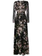Giambattista Valli Floral-print Gown, Women's, Size: 46, Black, Silk/polyamide/cotton/polyester