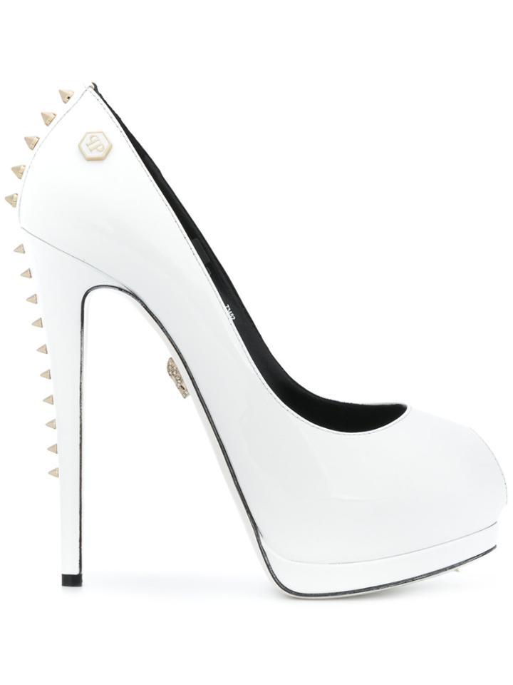 Philipp Plein Studded Peep Toe Pumps - White