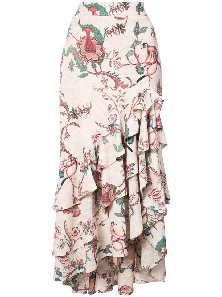 Patbo Floral Print Ruffle Asymmetric Skirt - Nude & Neutrals