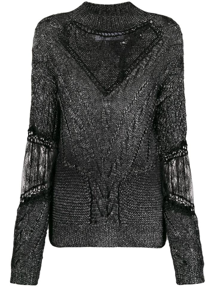 Almaz Lace Detailed Cable Knit Jumper - Black