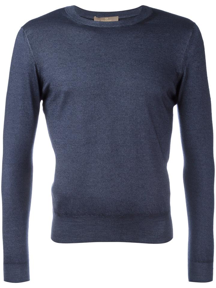 Cruciani Knitted Sweater, Men's, Size: 46, Blue, Cashmere/silk