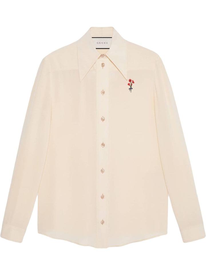 Gucci Silk Shirt With Flower - White