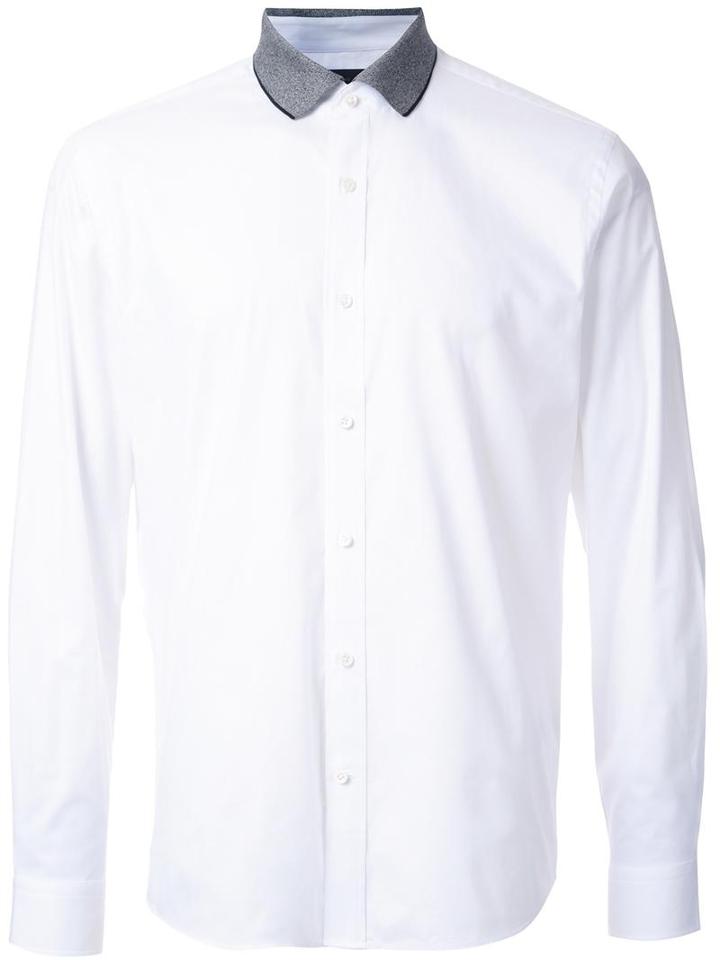 Kent & Curwen Ribbed Collar Poplin Shirt, Men's, Size: Large, White, Cotton