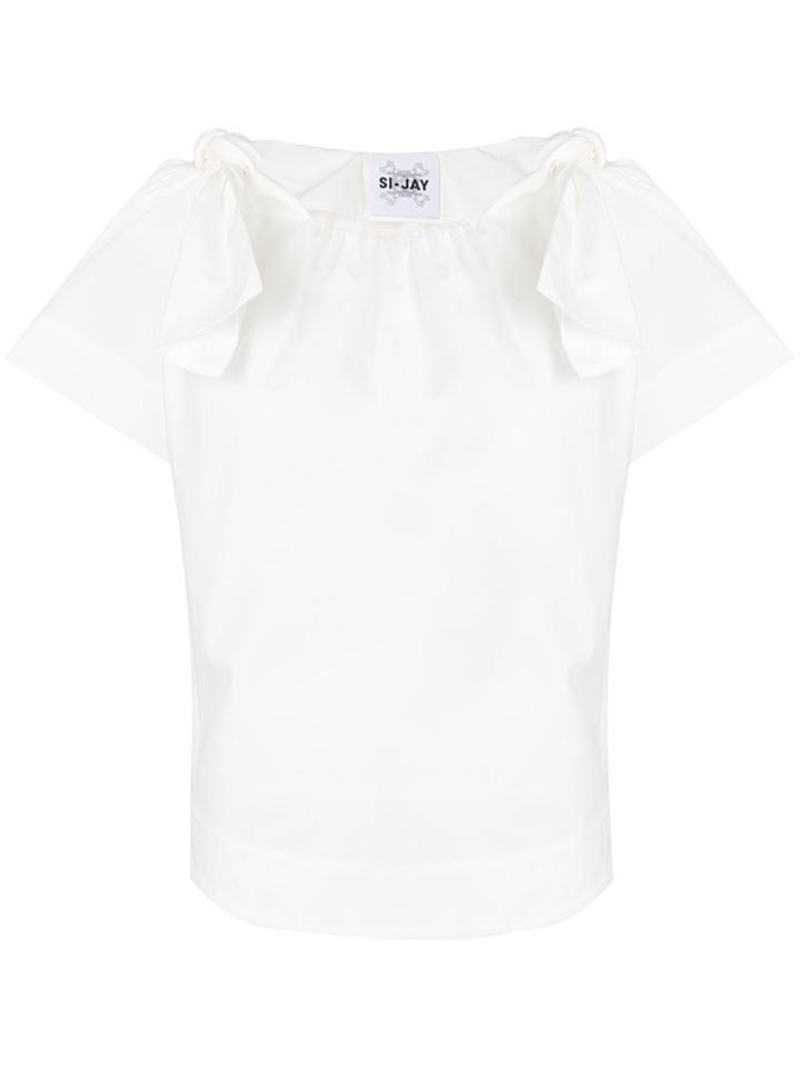 Si Jay Poplin Bow Shoulder Top - White