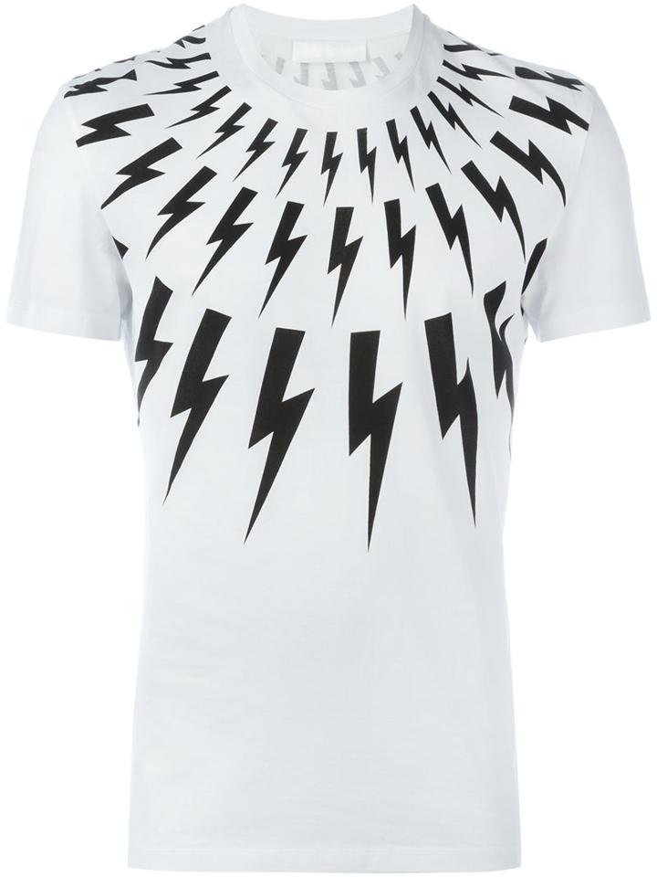 Neil Barrett Lightning Bolt Print T-shirt, Men's, Size: Medium, White, Cotton