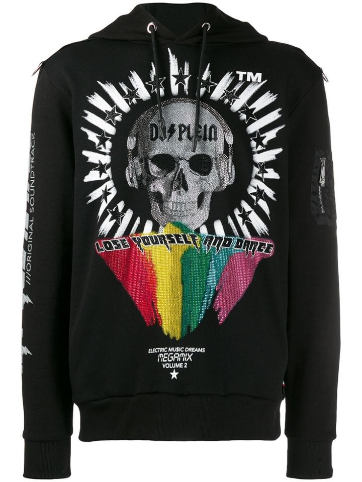 Philipp Plein Dj Logo Print Hoodie - Black