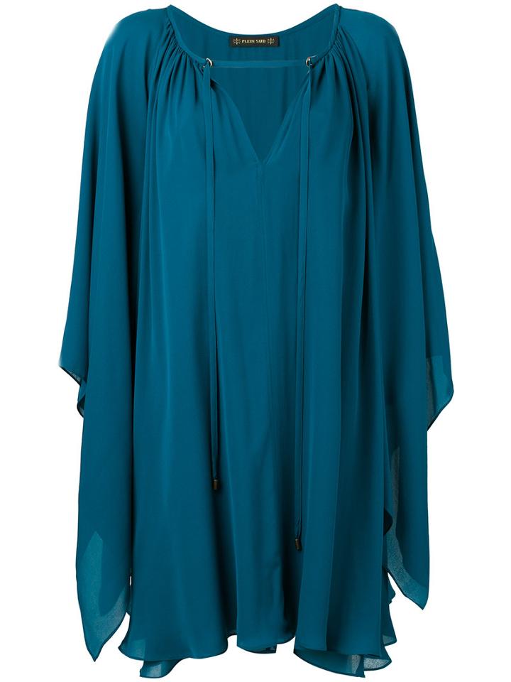 Plein Sud - V-neck Dress - Women - Silk - 40, Women's, Blue, Silk