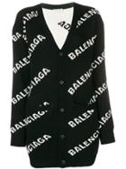 Balenciaga Logo Print Long Cardigan - Black
