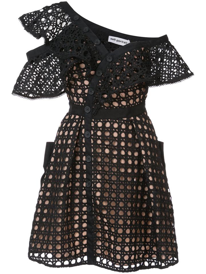 Self-portrait - Lace-embroidered Shift Dress - Women - Polyester - 8, Black, Polyester