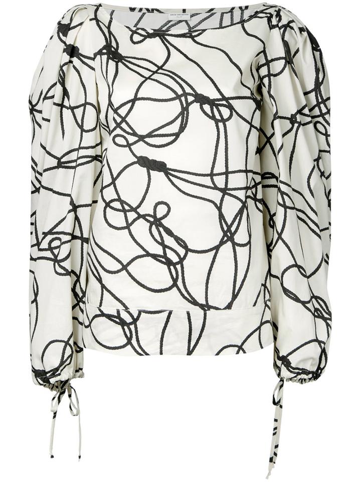 Dries Van Noten Abstract Print Shift Blouse, Women's, Size: 44, White, Cotton