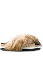 Msgm Faux Fur Trimmed Sandals - Neutrals