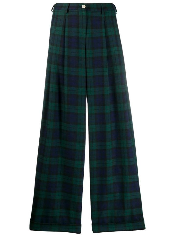 Jejia Checked High Waisted Trousers - Green