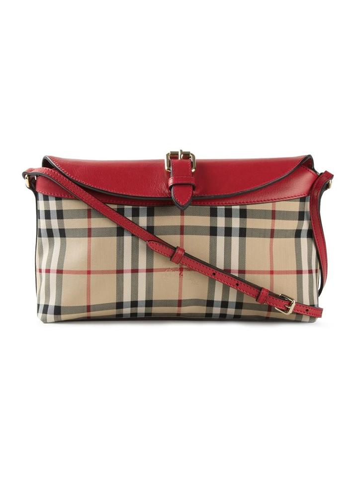 Burberry Haymarket Check Satchel, Women's, Red