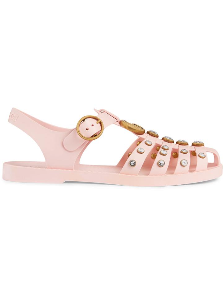 Gucci Rubber Sandal With Crystals - Pink & Purple