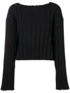 T By Alexander Wang Frayed Ribbed Sweater - Black