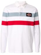 Kent & Curwen Union Jack Embroidered Striped Polo Shirt - White