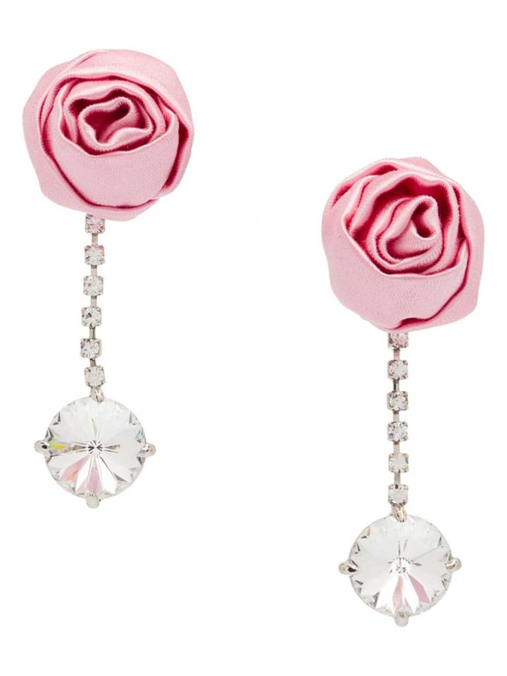 Miu Miu Crystal Earrings With Rose - Pink