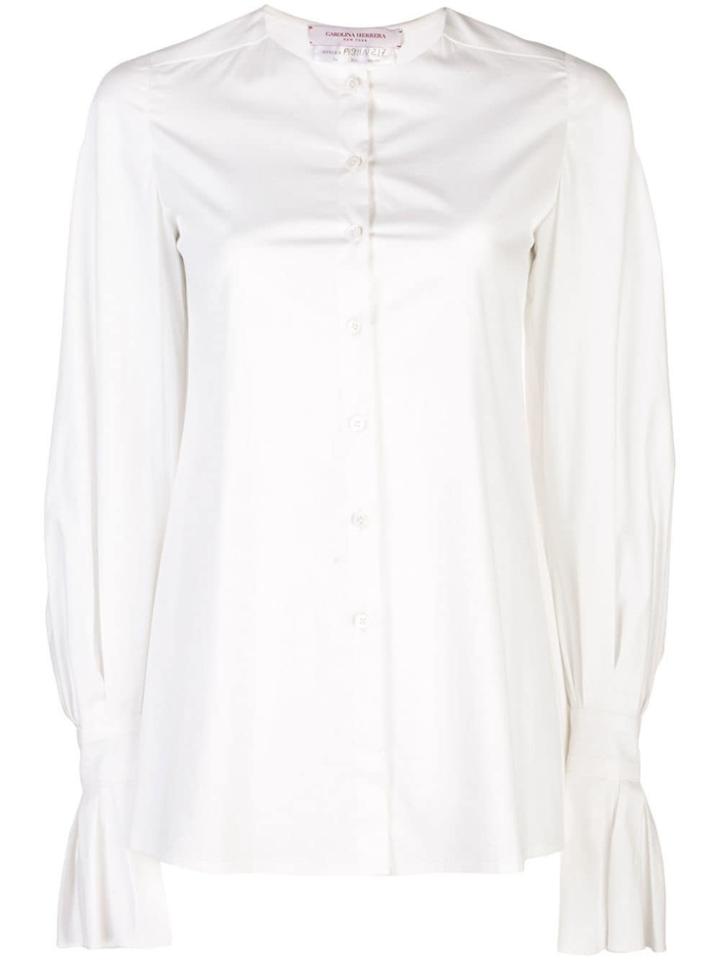 Carolina Herrera Collarless Puff-sleeve Blouse - White