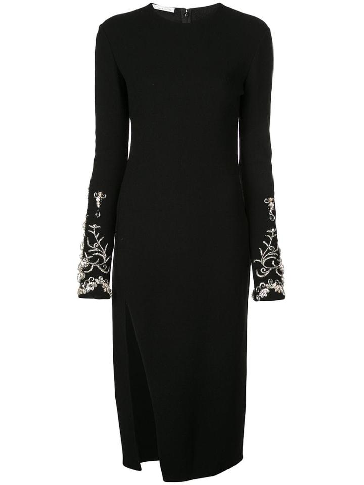 Oscar De La Renta Crystal Embellished Sleeve Dress - Black