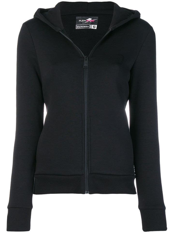 Plein Sport Logo Print Zip Front Hoodie - Black