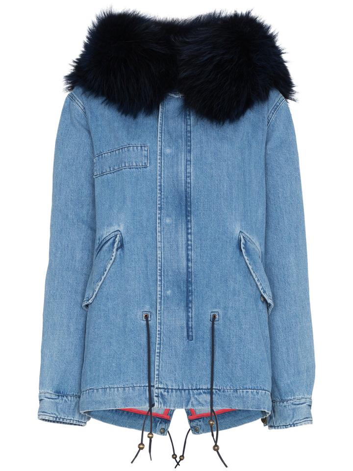 Mr & Mrs Italy Denim Jacket With Fur Ruff - Blue
