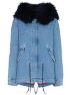 Mr & Mrs Italy Denim Jacket With Fur Ruff - Blue