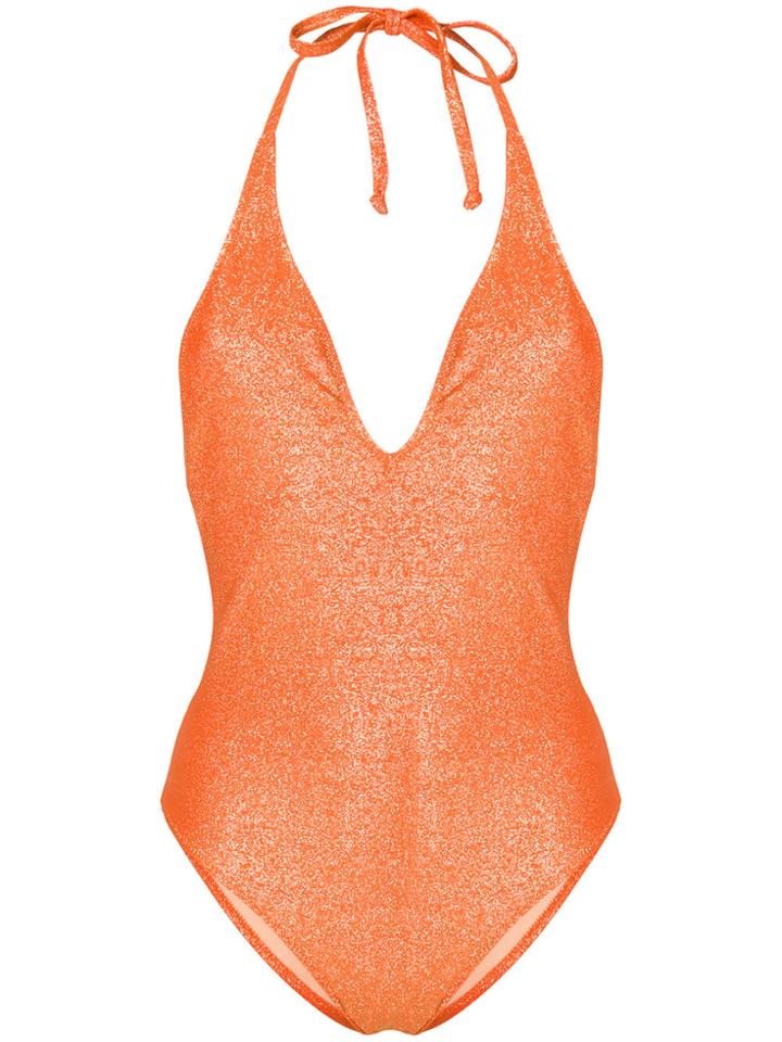Mimì A La Mer Plunging V-neck Metallic Swimsuit - Yellow & Orange