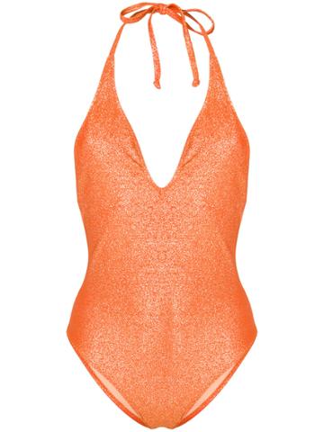 Mimì A La Mer Plunging V-neck Metallic Swimsuit - Yellow & Orange