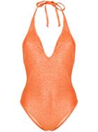 Mimì A La Mer Plunging V-neck Metallic Swimsuit - Yellow & Orange