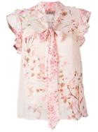 Twin-set Floral Print Pussybow Blouse - Pink