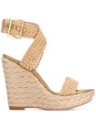 Stuart Weitzman Platform Straw Sandals - Brown