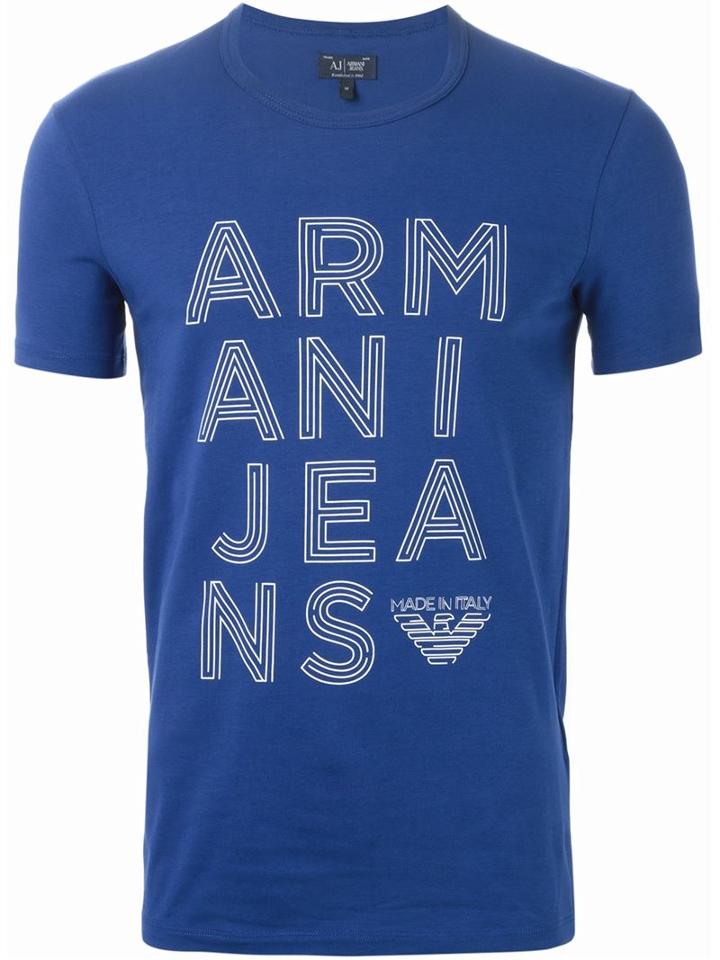 Armani Jeans Logo Print T-shirt, Men's, Size: M, Blue, Cotton