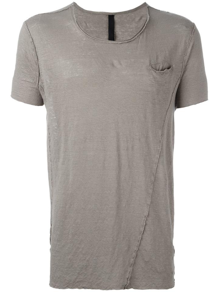 Poème Bohémien Shredded Trim Front Pocket T-shirt, Men's, Size: 48, Grey, Linen/flax