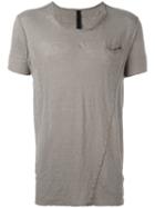 Poème Bohémien Shredded Trim Front Pocket T-shirt, Men's, Size: 48, Grey, Linen/flax