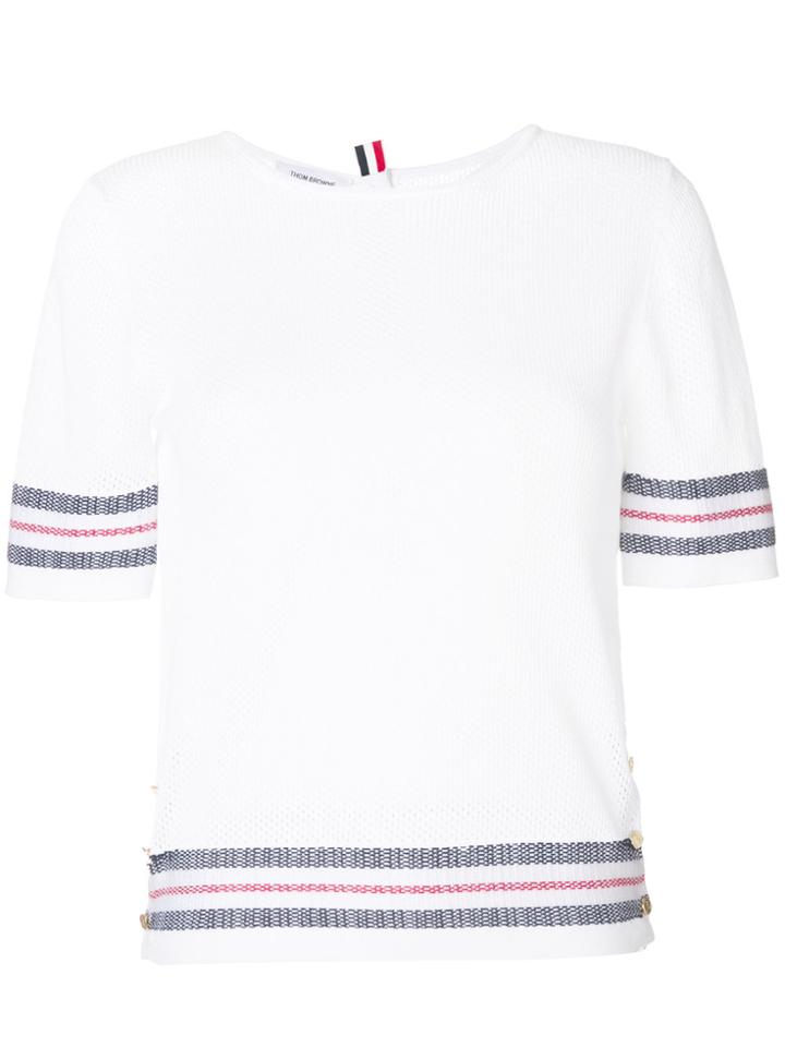 Thom Browne Mesh Stitch Crew Neck Tee With Float Stitch Red, White And
