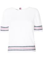 Thom Browne Mesh Stitch Crew Neck Tee With Float Stitch Red, White And